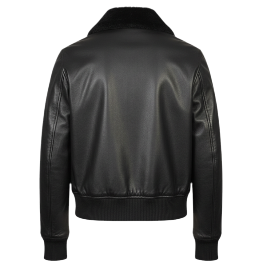 MRKSHI AMBRE — Lamb Nappa leather Jacket in Black, back view