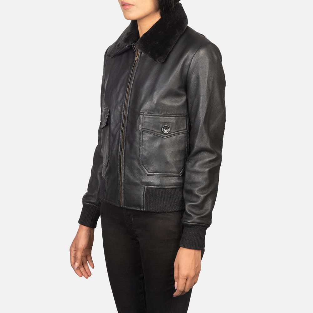 MRKSHI AMBRE — Lamb Nappa leather Jacket in Black, side view