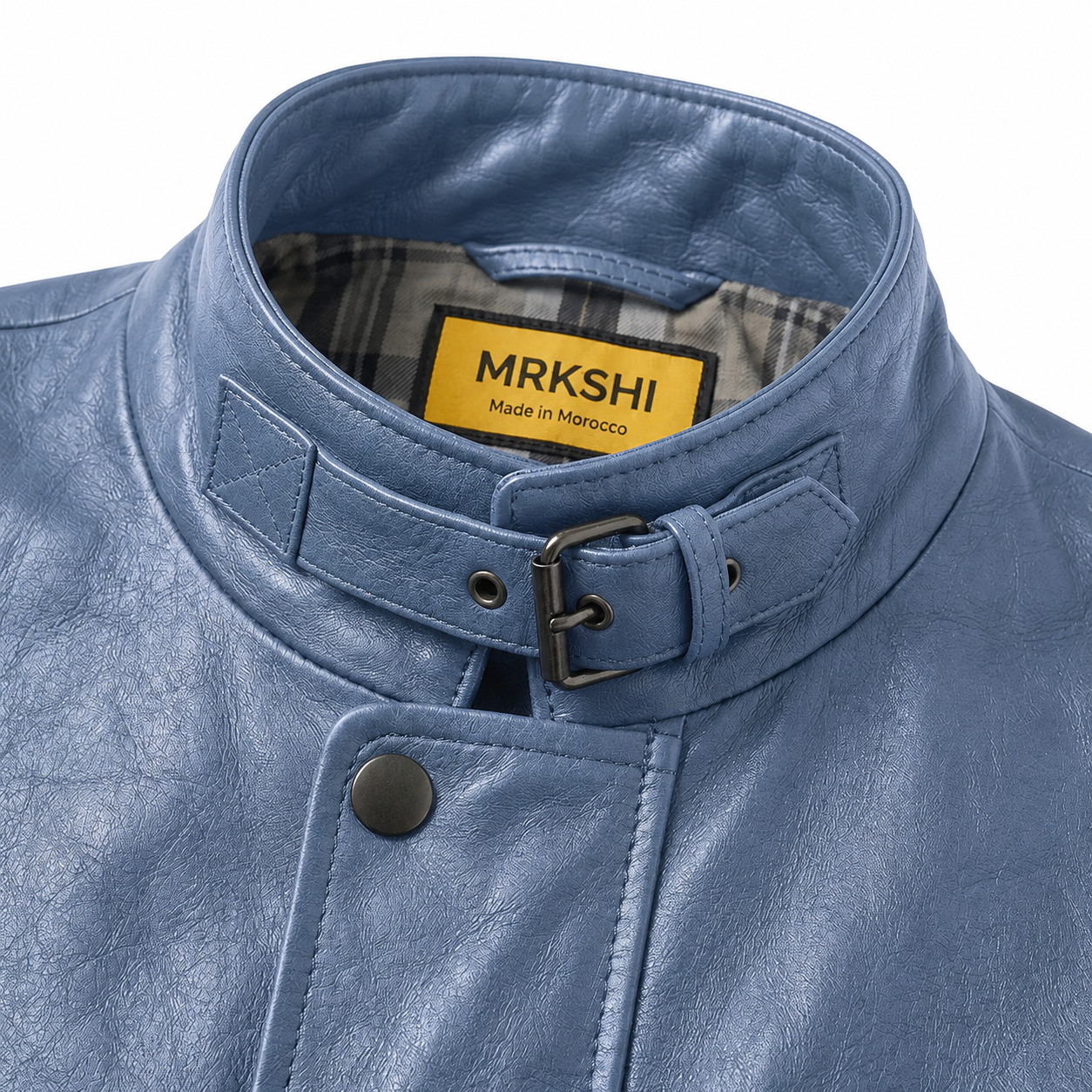 MRKSHI ECHO — Smooth Leather leather Coat in Shark, leather detail
