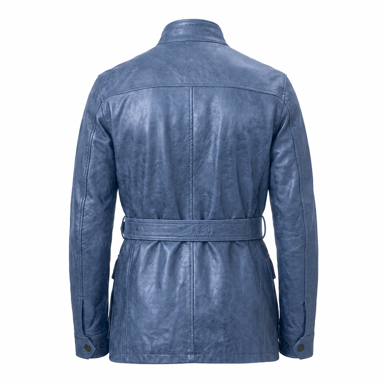 MRKSHI ECHO — Smooth Leather leather Coat in Shark, leather detail