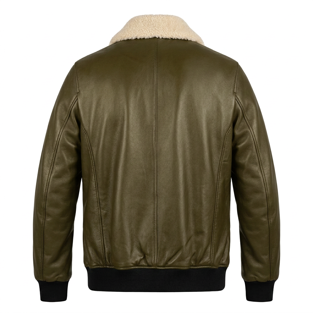 MRKSHI 2AM — Lamb Leather leather Jacket in Olive, back view