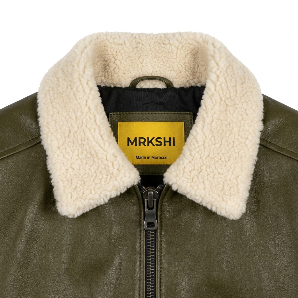 MRKSHI 2AM — Lamb Leather leather Jacket in Olive, detail