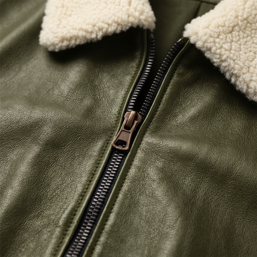 MRKSHI 2AM — Lamb Leather leather Jacket in Olive, detail