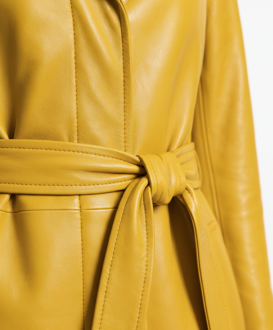 MRKSHI FOREVER — Smooth Leather leather Coat in Yellow, leather detail