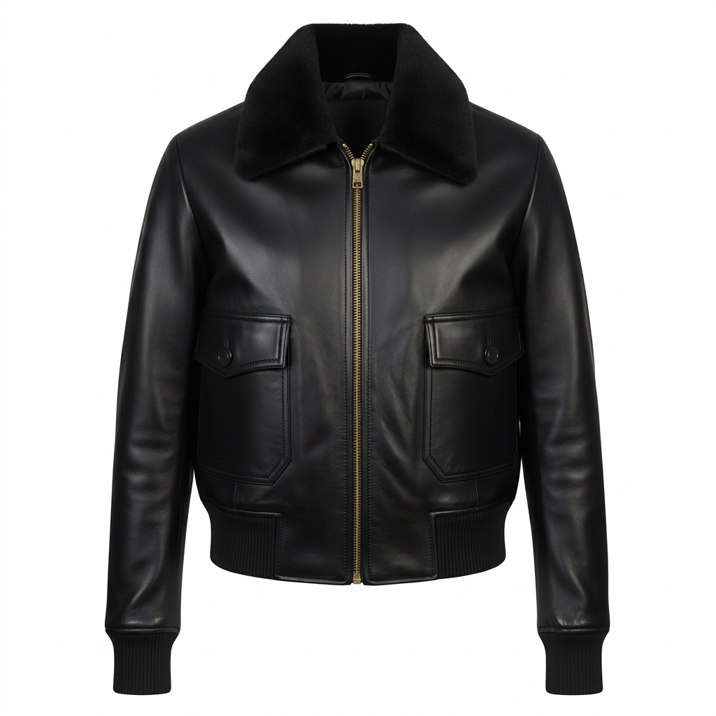 MRKSHI AMBRE — Lamb Nappa leather Jacket in Black, front view