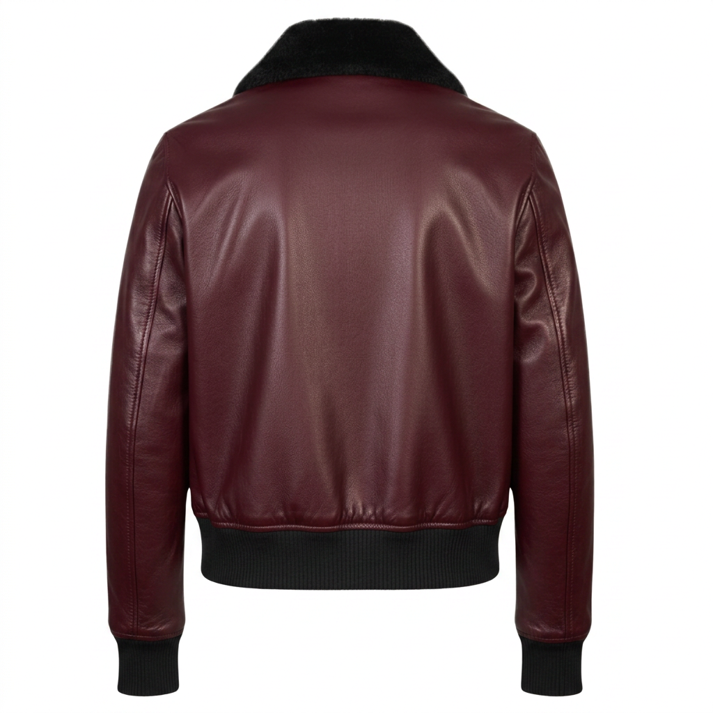 MRKSHI AMBRE — Lamb Nappa leather Jacket in Burgundy, back view