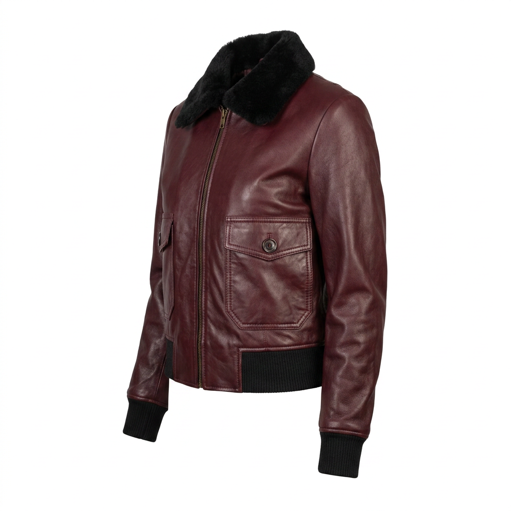 MRKSHI AMBRE — Lamb Nappa leather Jacket in Burgundy, side view