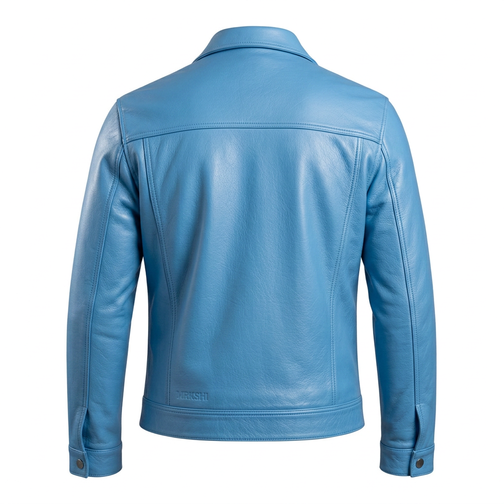 MRKSHI ALIVE — Lamb Nappa leather Jacket in Baby Blue, back view