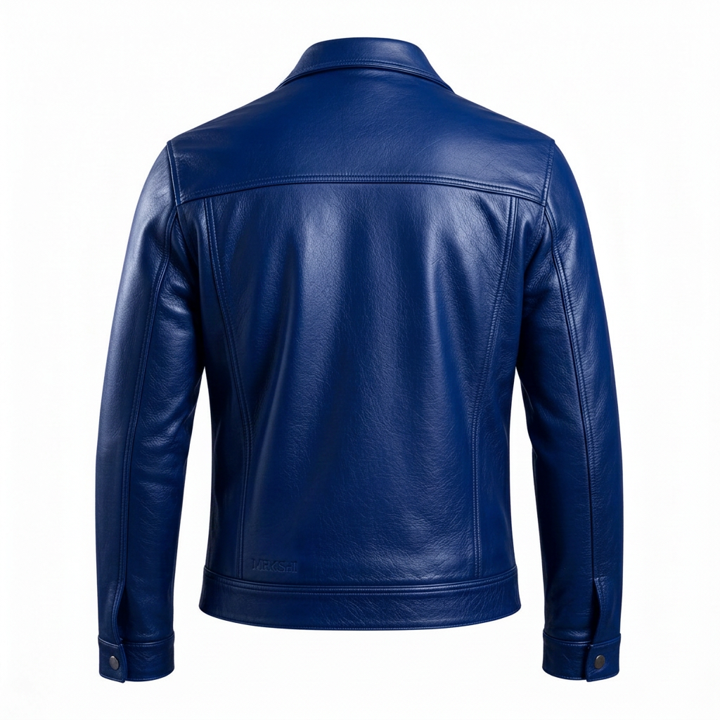 MRKSHI ALIVE — Lamb Nappa leather Jacket in Blue Night, back view