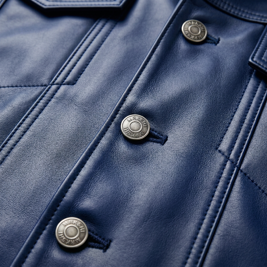 MRKSHI ALIVE — Lamb Nappa leather Jacket in Blue Night, detail