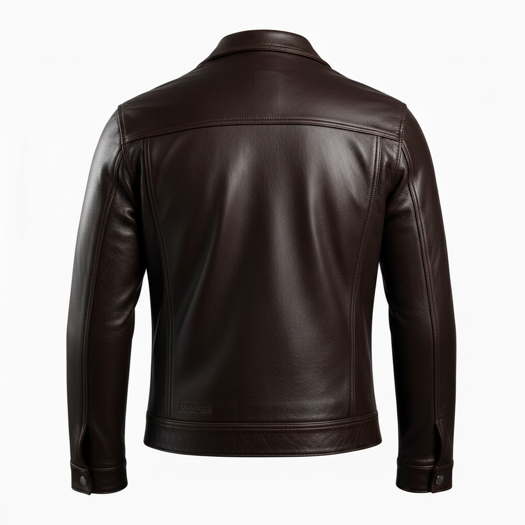 MRKSHI ALIVE — Lamb Nappa leather Jacket in Dark Chocolate, back view