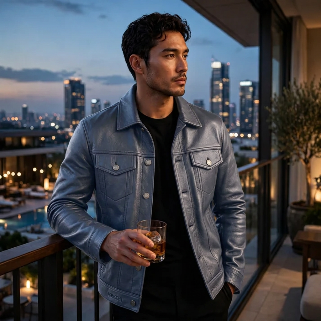 MRKSHI ALIVE — Lamb Nappa leather Jacket in Shark, detail